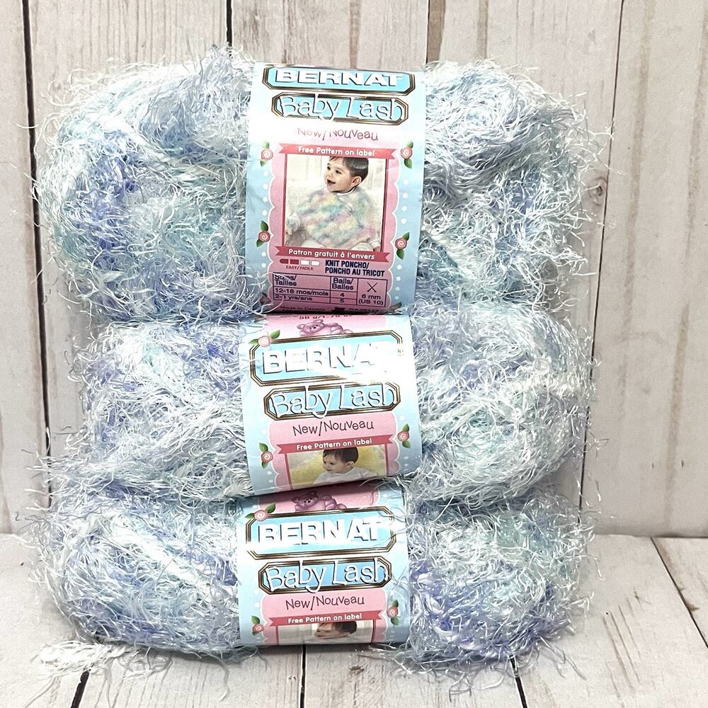 BERNAT-Baby Lash Yarn Color Baby Blues Lot of 3 Skeins 1.75 oz 50 yds